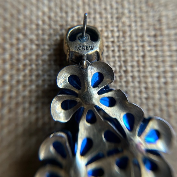 J.Crew Navy Blue Large Dangle Statement Earrings Crystal Rhinestones - Picture 8 of 14